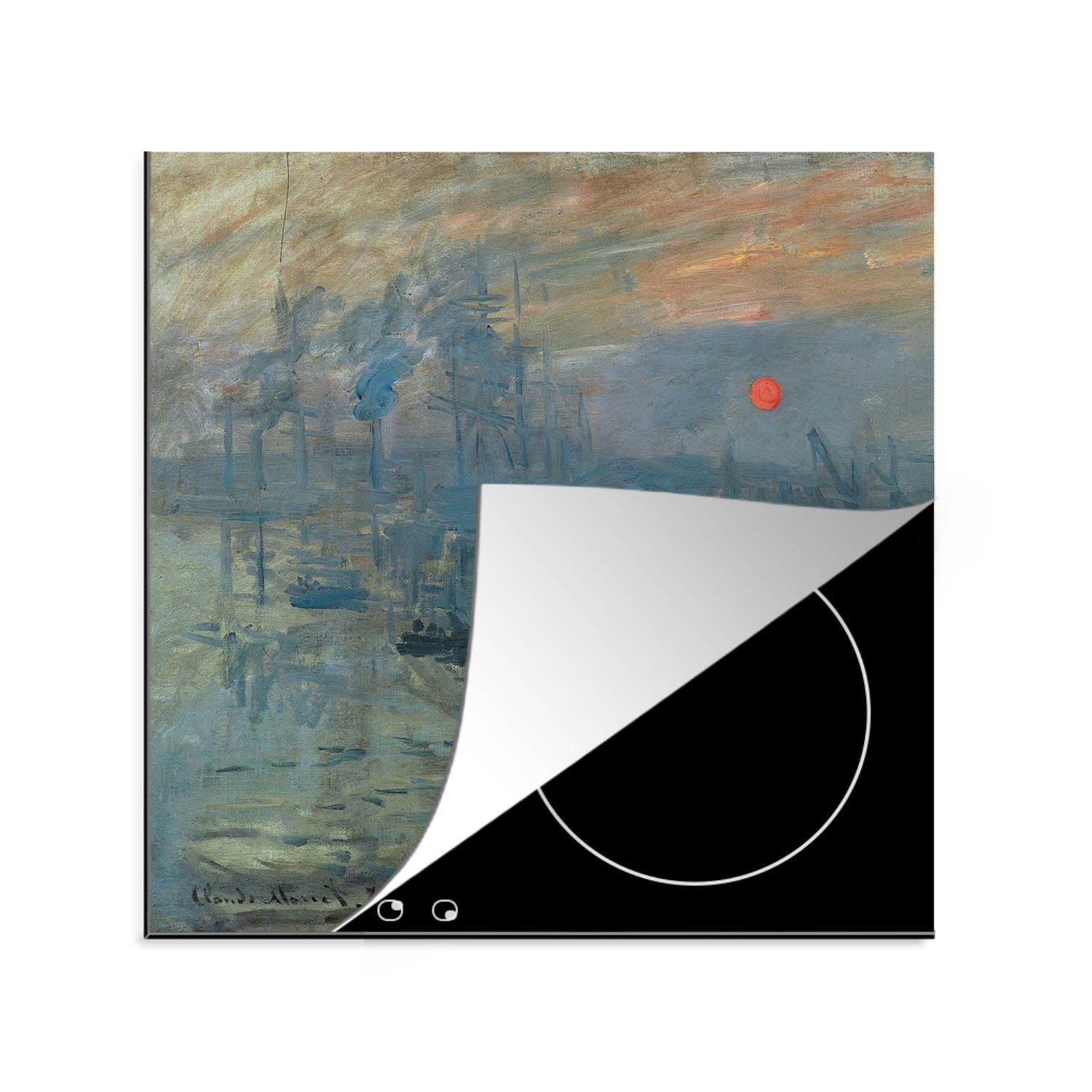 MuchoWow Herdblende-/Abdeckplatte Impression, Sonnenaufgang - Claude Monet, Vinyl, (1 tlg), 78x78 cm, Ceranfeldabdeckung, Arbeitsplatte für küche