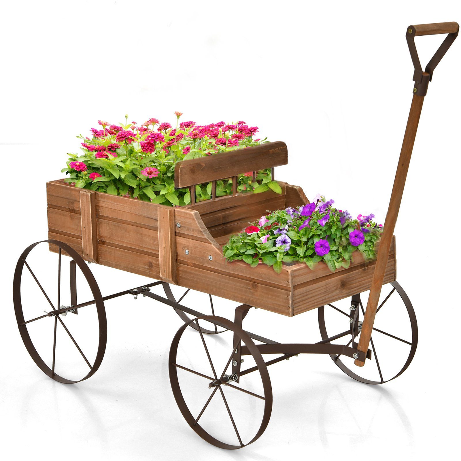 COSTWAY Blumenständer, Pflanzwagen mit 4 Metallrädern Griff, 62x34x60cm & Natur