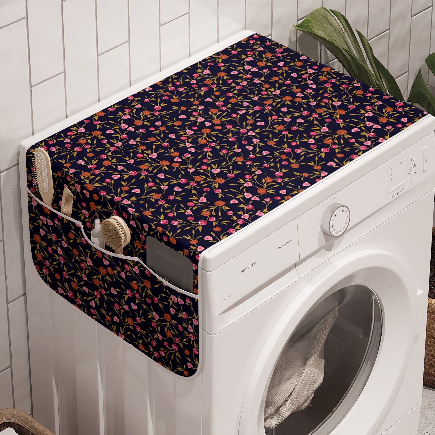 Trockner, Anti-Rutsch-Stoffabdeckung Abakuhaus Sommer Waschmaschine für Blumen Badorganizer Mini Romantische Blumen und