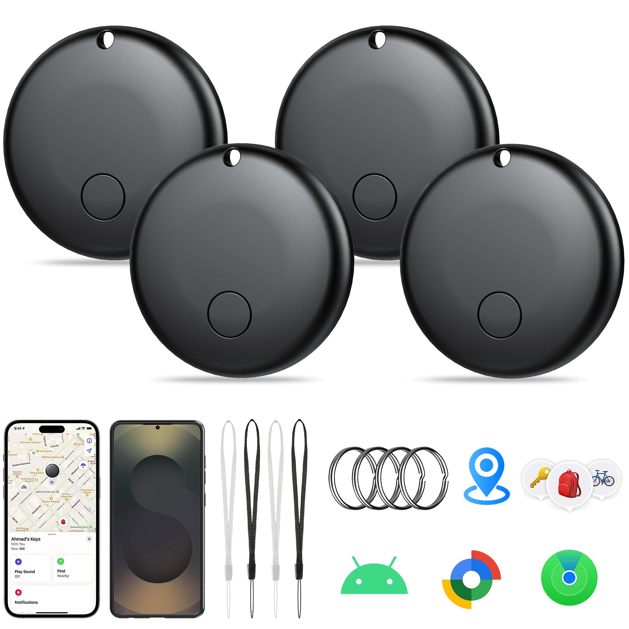 pedete GPS-Tracker für Android & iOS-4 St AirTag SmartTag schlüsselfinder Bluetooth-Tracker (Tracker Tags Key Finder Smarttag schlüsselfinder Luggage, Suitcase)