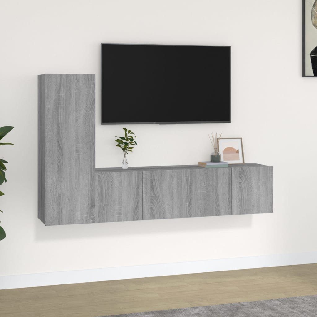 Holzwerkstoff Sonoma (3-St) 3-tlg. Grau vidaXL TV-Schrank TV-Schrank-Set