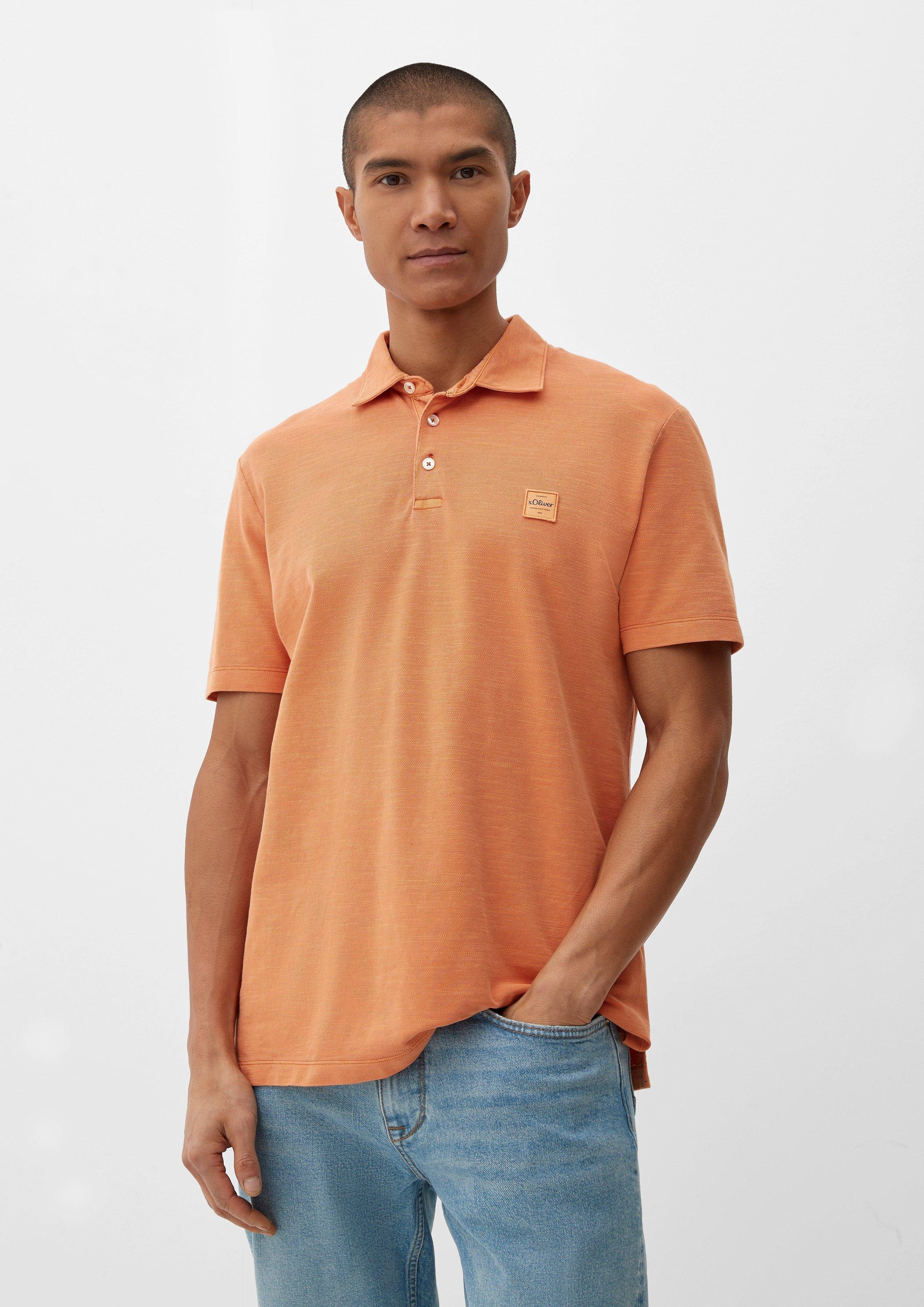 s.Oliver Kurzarmshirt Label-Patch Poloshirt orange mit Label-Patch
