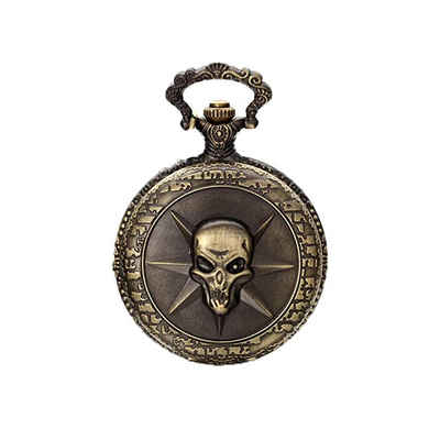 BEARSU Taschenuhr »Damen Herren Taschenuhr Gotik Schädel Totenkopf Uhranhänger Quartz Legierung Kettenuhr Uhr Halskette Farbe Bronze«, (1-tlg)