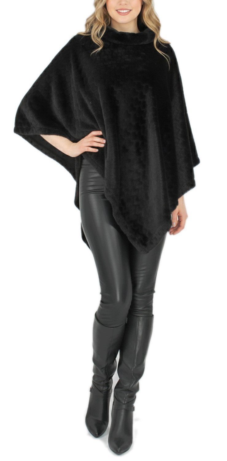 dy_mode Poncho Damen Kunstfell-Poncho Kuscheliger Umhang mit Herzchen-Muster in Unifarbe