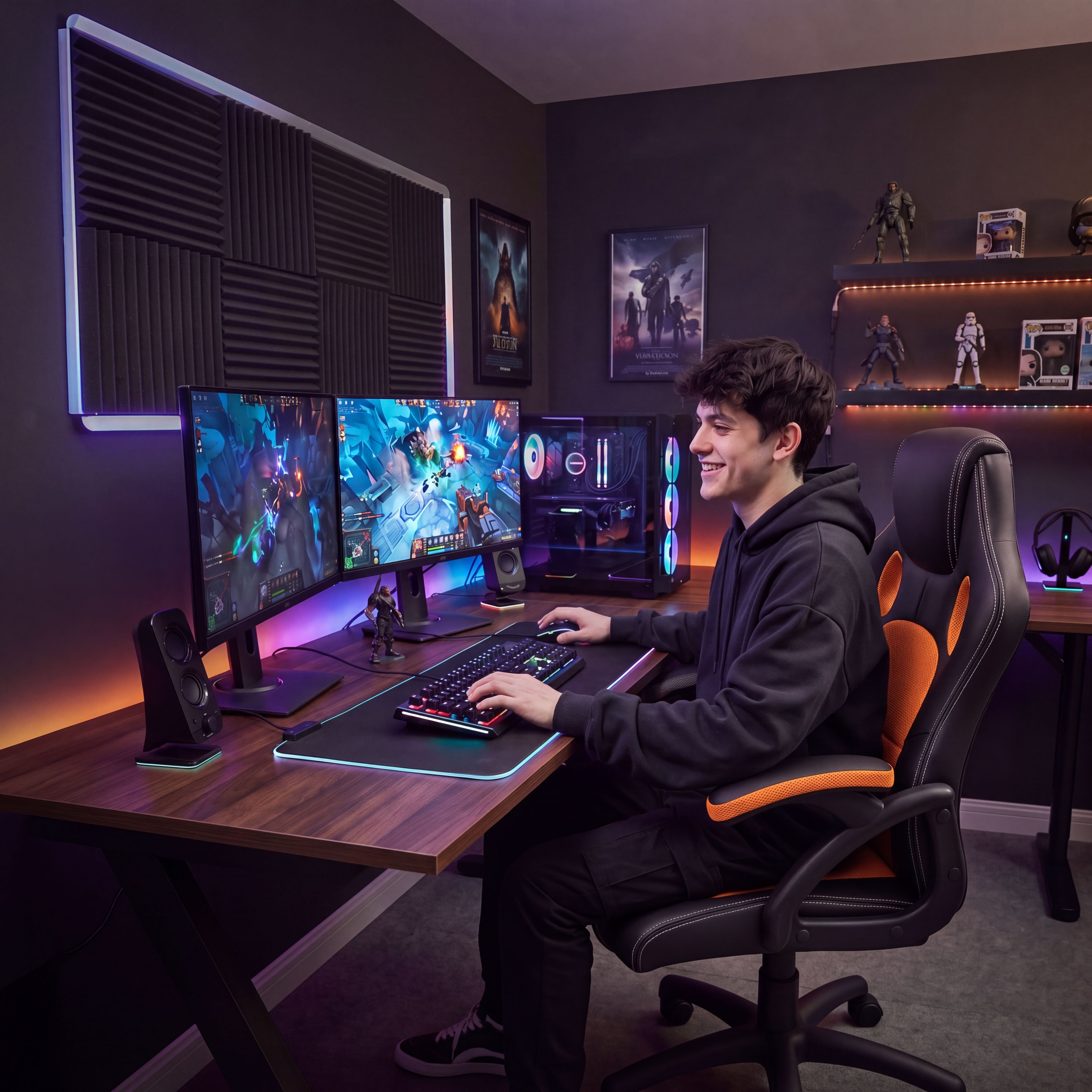 Juskys Gaming-Stuhl Montreal, Ergonomisch geformte Sitzfläche, Rückenlehne und Sitzfläche kippbar