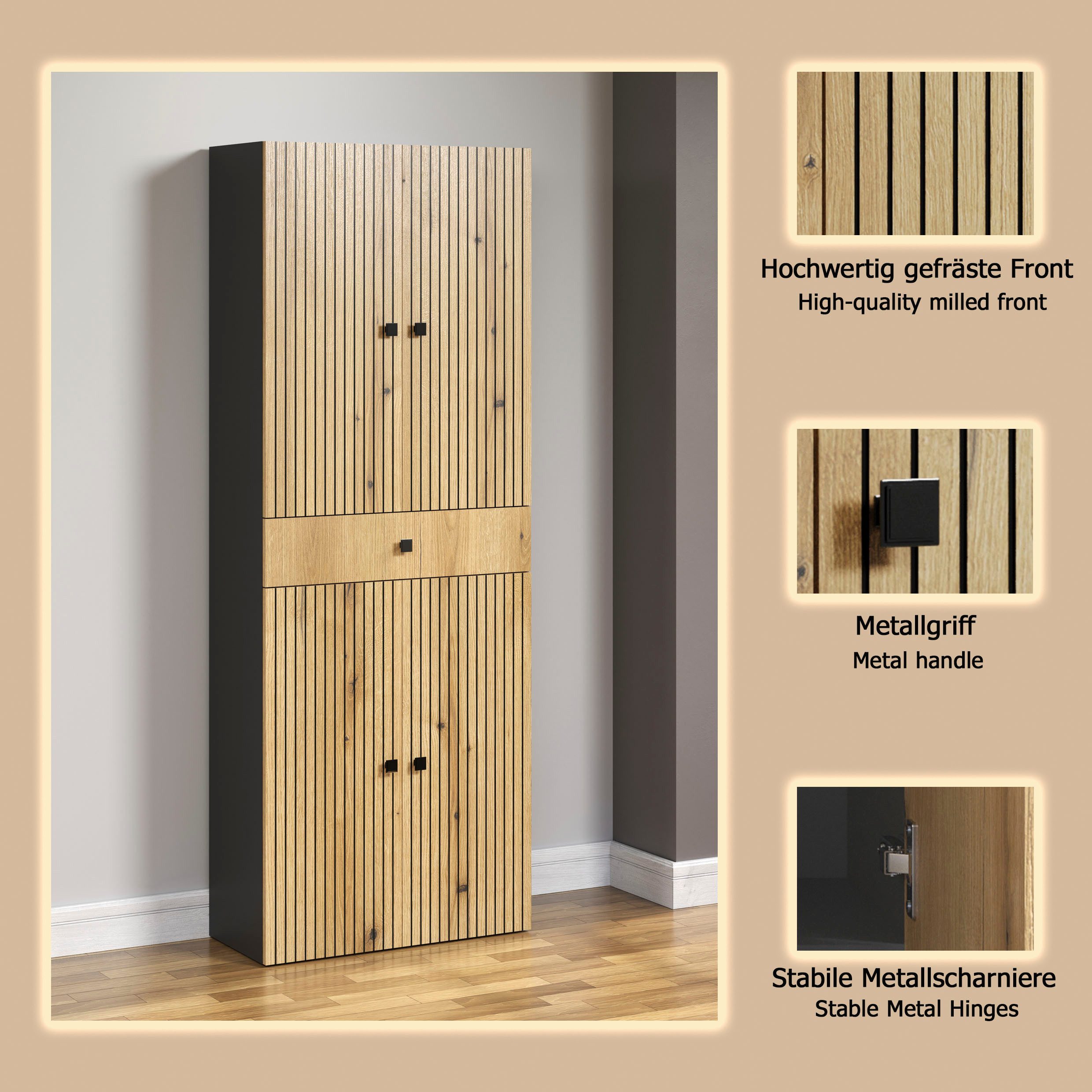 welltime Hochschrank Amrum Badezimmerschrank mit und ohne Schublade - (B/T/H) 40-70/31/186 cm