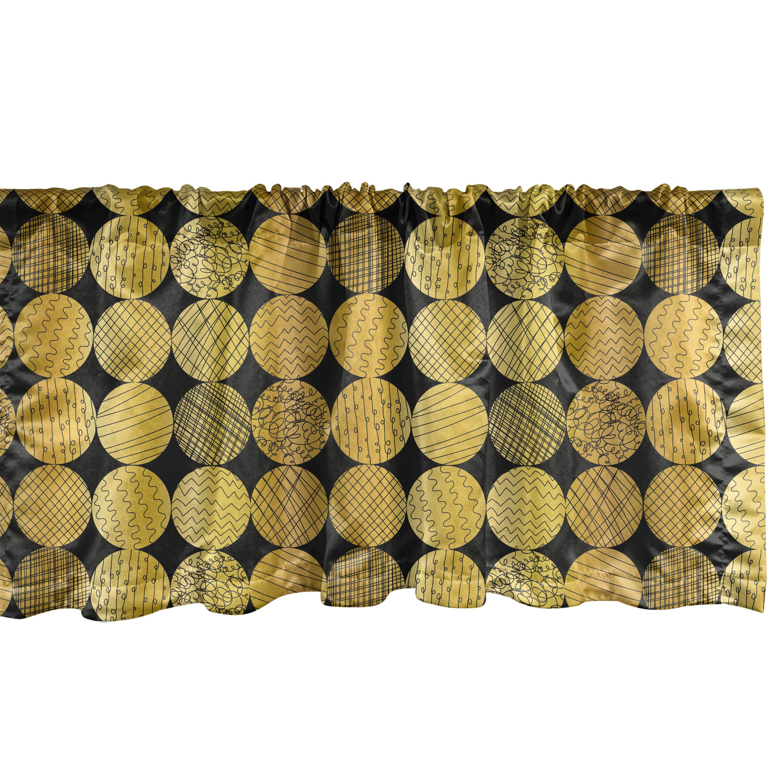 Scheibengardine Vorhang Volant für Küche mit Stangentasche, Inner-Streifen mit Dekor Golden Abakuhaus, Microfaser, Kreise Schlafzimmer