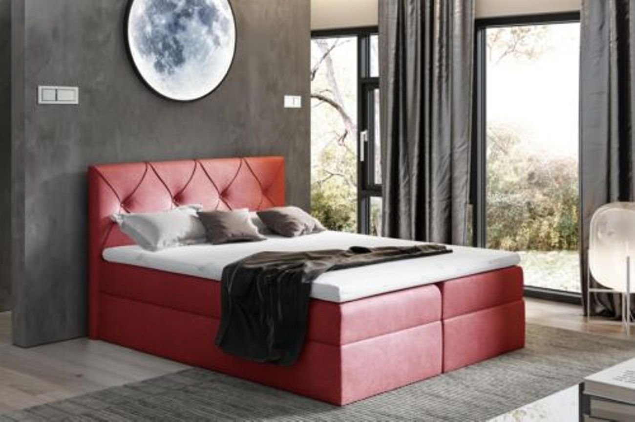 Bett, Bett Textil 200x200 Hotel JVmoebel Schlafzimmer Rot Boxspringbett Betten Modern