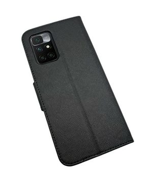 cofi1453 Handyhülle Buch Tasche "Fancy" für XIAOMI REDMI 10 Schwarz, Kunstleder Schutzhülle Handy Wallet Case Cover mit Kartenfächern, Standfunktion