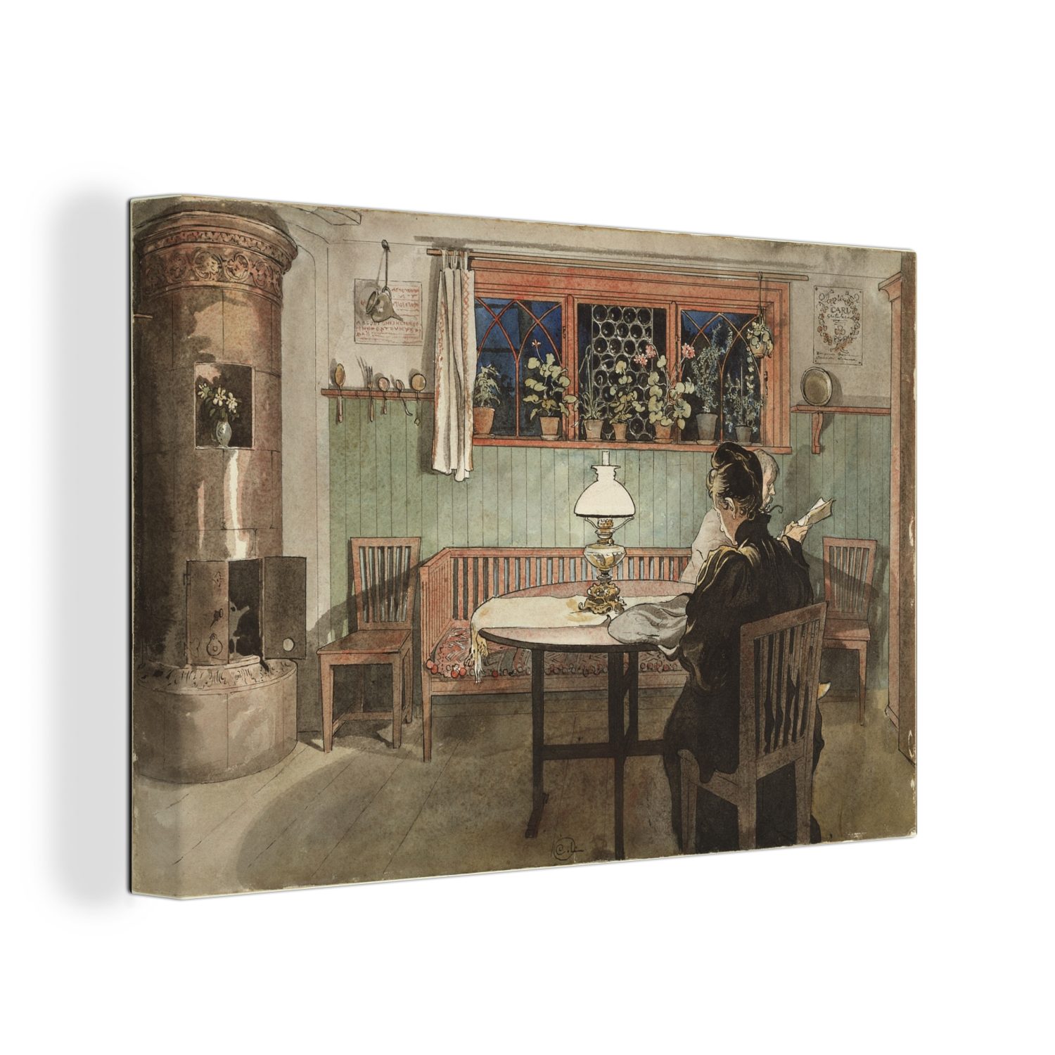 OneMillionCanvasses® Leinwandbild Wenn die Kinder zu Bett gegangen sind - Carl Larsson, (1 St), Wandbild Leinwandbilder, Aufhängefertig, Wanddeko, 30x20 cm