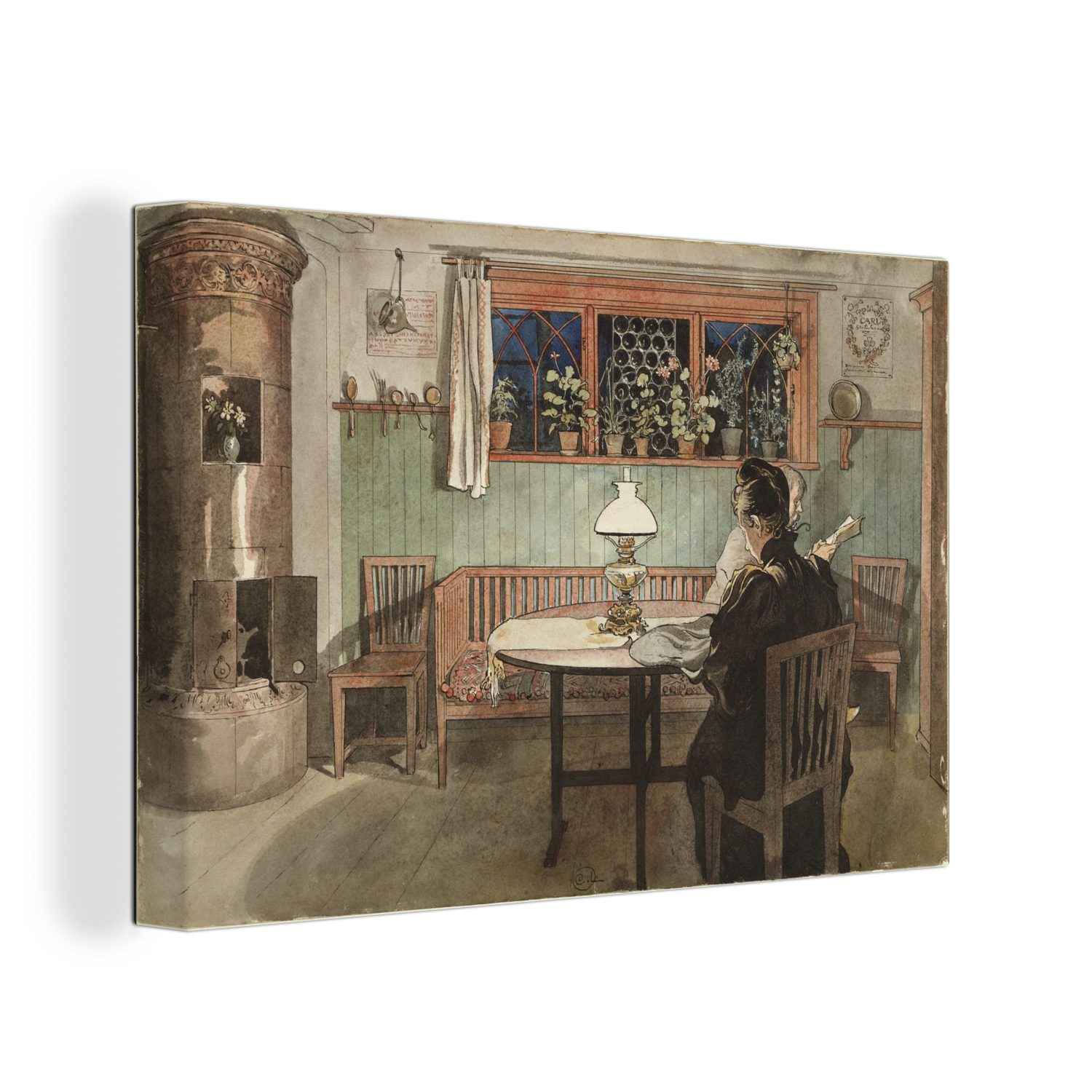 OneMillionCanvasses® Leinwandbild Wenn die Kinder zu Bett gegangen sind - Carl Larsson, Fotodruck (1 St), Leinwand Bilder Klein, Wand Dekoration Aesthetic 30x20 cm