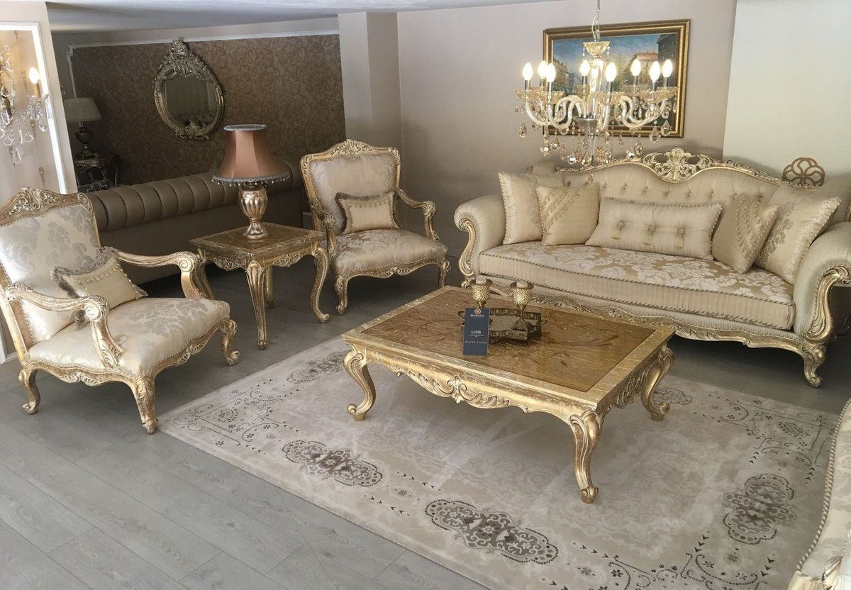 Casa Padrino Sofa Luxus Barock Wohnzimmer Antik elegantem Sofa Wohnzimmer - mit Muster Gold Barock Gold / Sofa Möbel Prunkvolles 