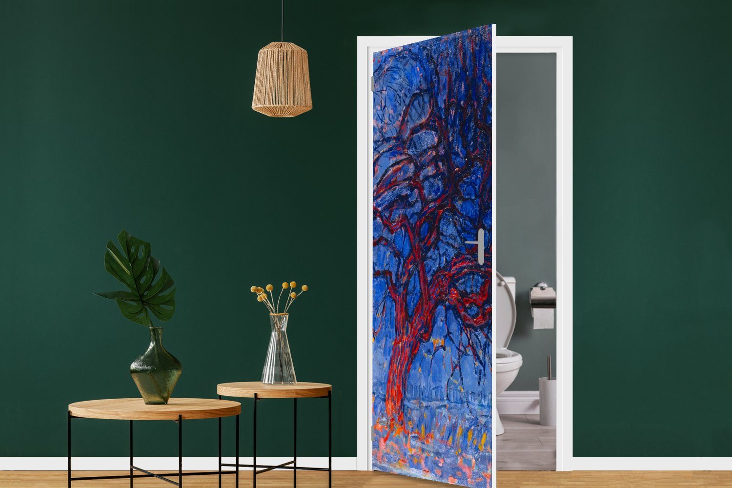 MuchoWow Türtapete Tür, (1 Matt, Roter für Fototapete St), Baum Türaufkleber, Mondrian, - bedruckt, cm 75x205 Piet