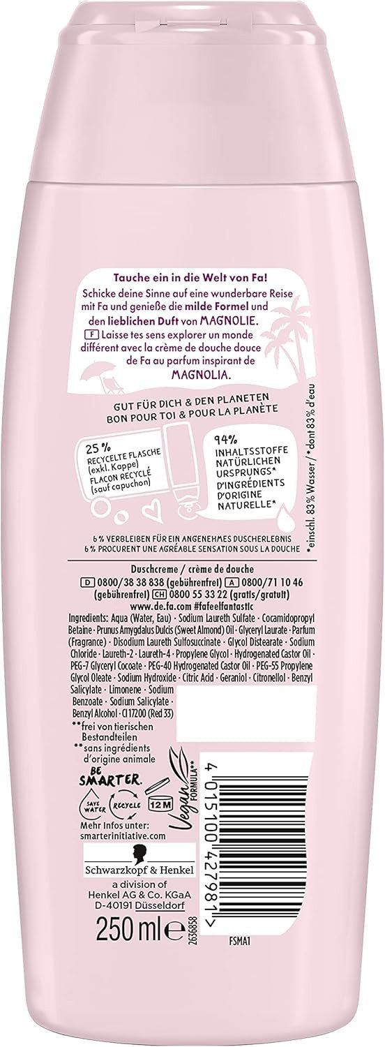 FA Duschgel pflegende Duschcreme Cream & Oil Magnolia, 6x 250 ml, 6-tlg., mit milder, veganer Formel