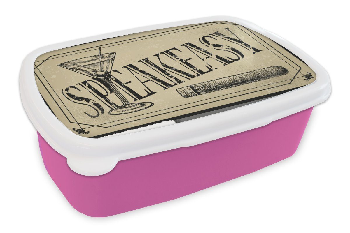 MuchoWow Lunchbox Eine Erwachsene, Barschildes, Kunststoff, für Mädchen, (2-tlg), Snackbox, Brotdose Brotbox Kinder, Illustration Kunststoff rosa eines