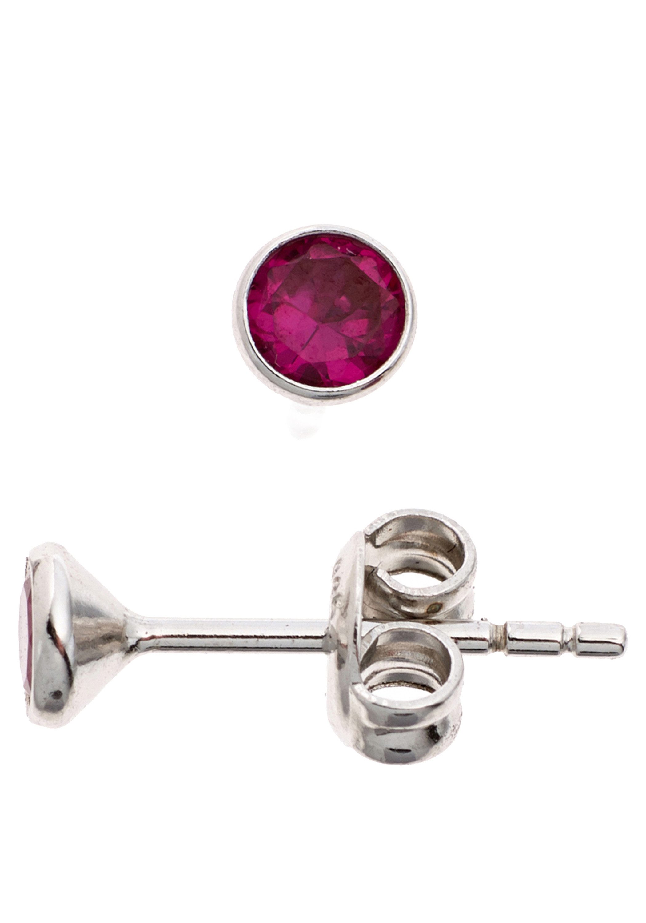 JOBO Paar Ohrstecker Ohrringe 4,5 mm rund rot, 925 Silber mit 2 Zirkonia