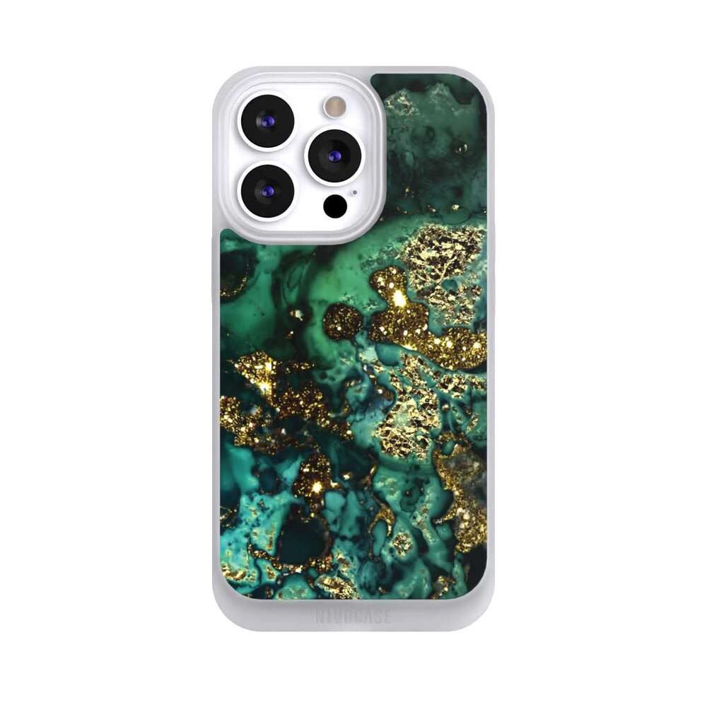 NIVOCASE Handyhülle Marmor Glitzer Look Muster Cyan Glitter Marble Look, Apple iPhone 13 Pro Handyhülle Hülle NIVOpure Case Frozen