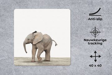 MuchoWow Gaming Mauspad Tiere - Grau - Elefant (1-St), Mousepad mit Rutschfester Unterseite, Gaming, 40x40 cm, XXL, Großes