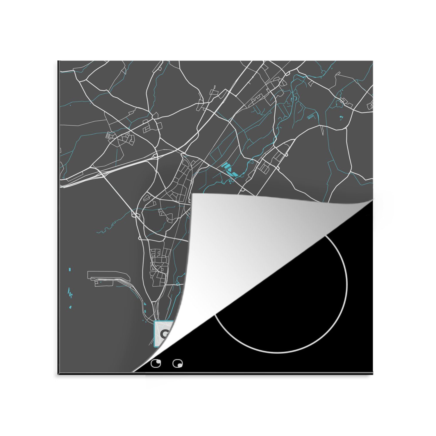 MuchoWow Herdblende-/Abdeckplatte Stadtplan - Deutschlandkarte - Blau - Grevenbroich- Karte, Vinyl, (1 tlg), 78x78 cm, Ceranfeldabdeckung, Arbeitsplatte für küche