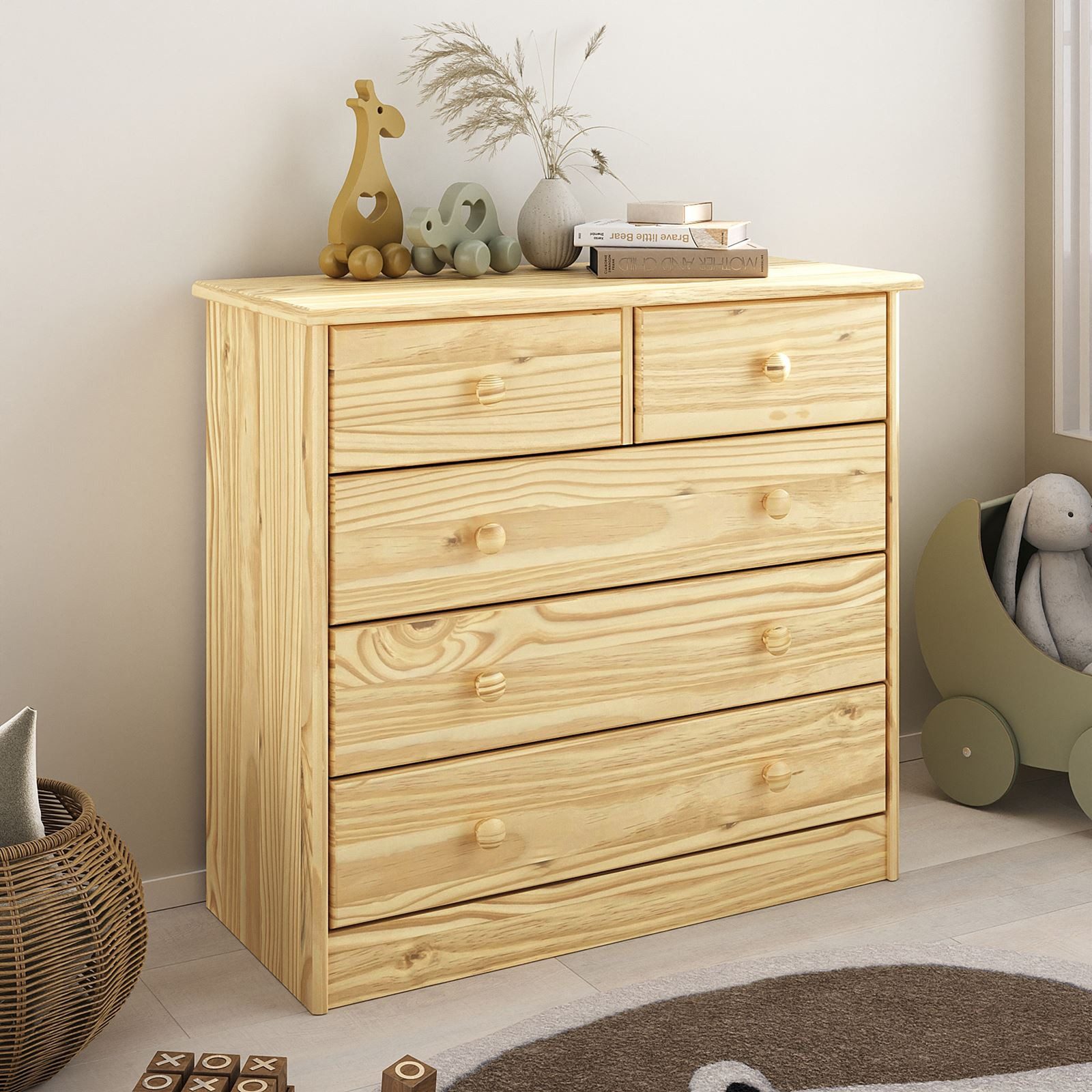 IDIMEX Kommode RONDO, Kommode Anrichte Sideboard mit 5 Schubladen Kiefer massiv lackiert in