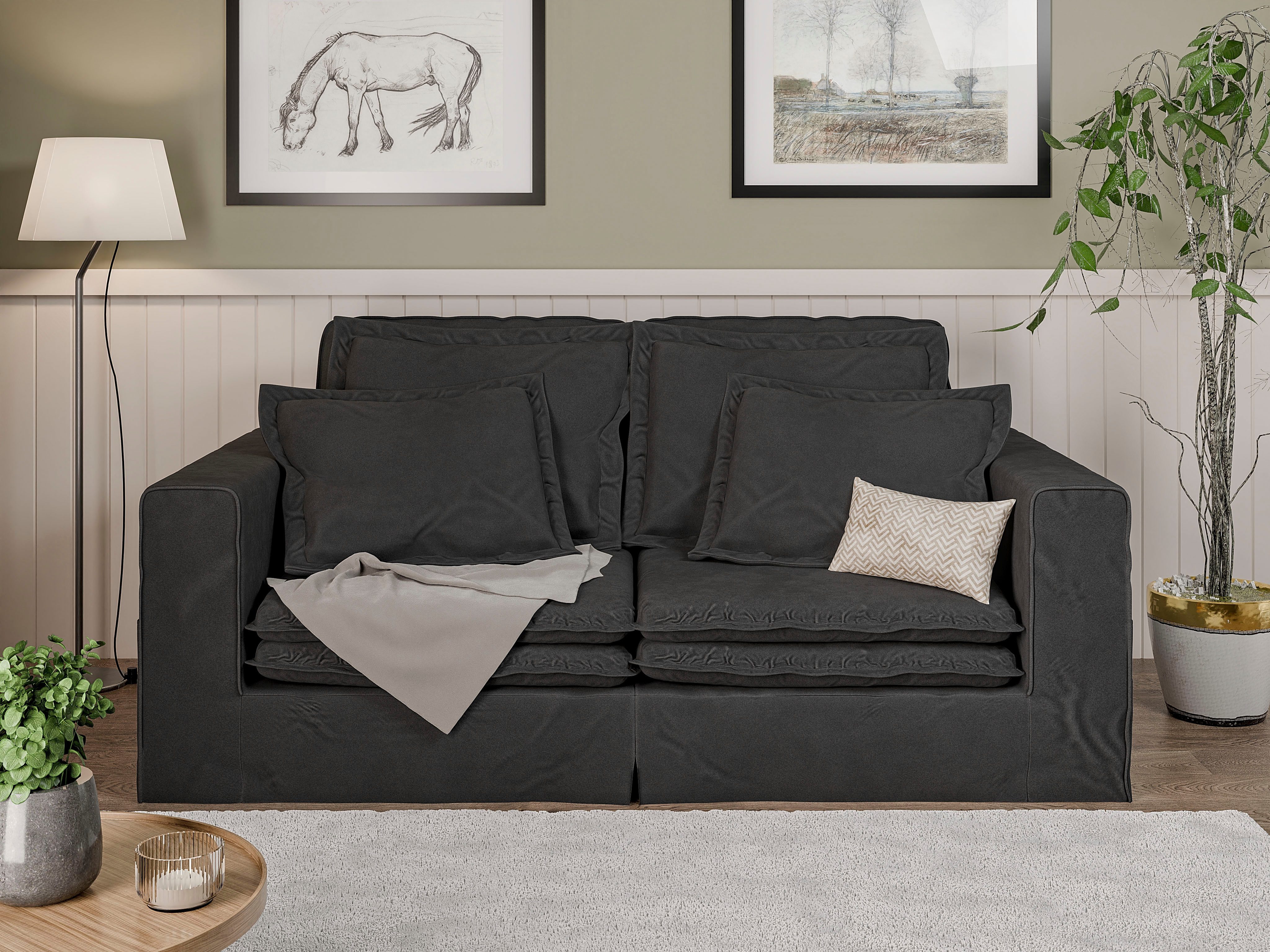 Home affaire 3-Sitzer ALISSAS BIS mit vielen Kissen, Biesen an den Kissen, Hussen-Optik, kleine Taschen an der Seite zum Verstauen