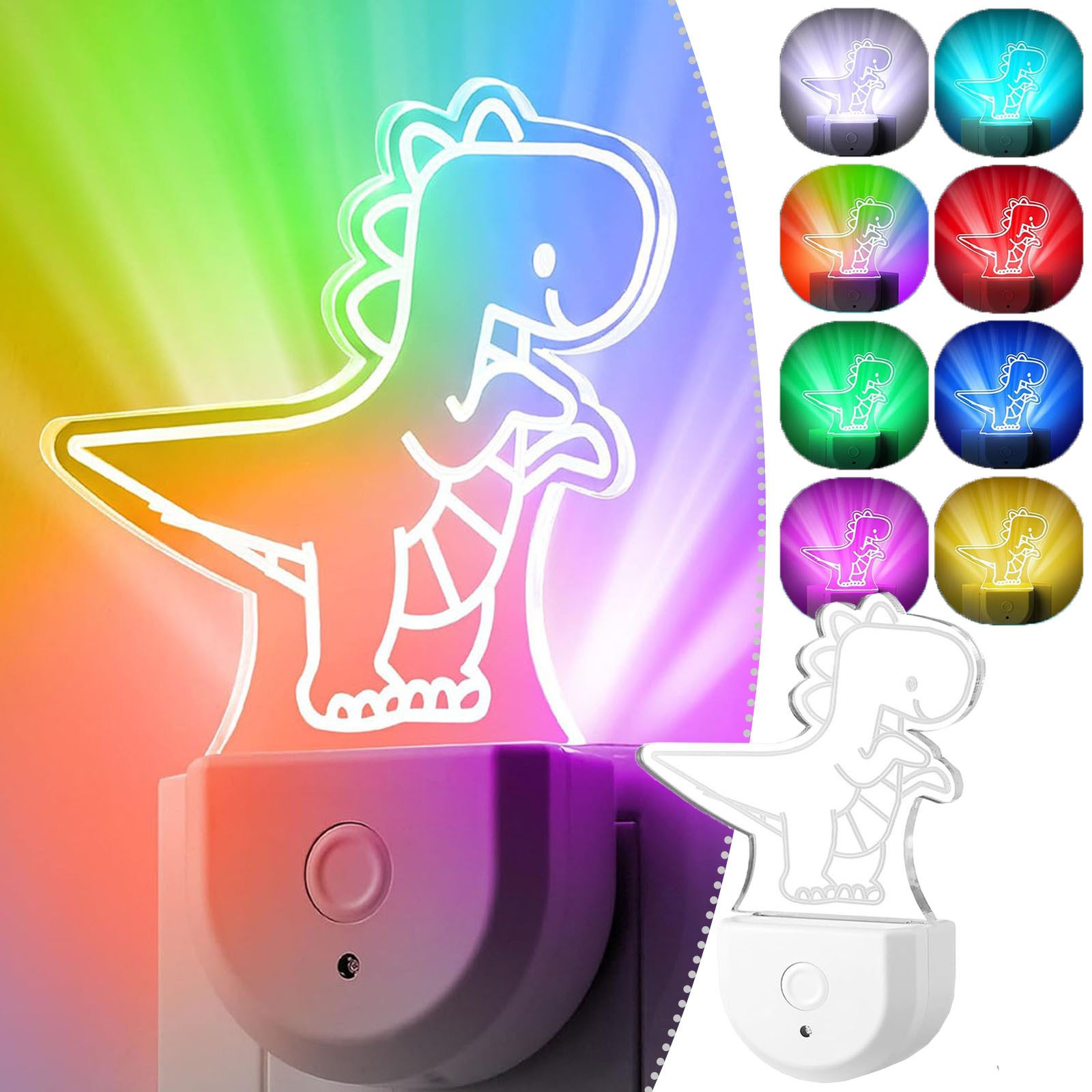 MUPOO Steckdosenleuchte Dynamisches RGB Regenbogen, Dinosaurier, Schmetterling Nachtlicht, Regenbogen, LED fest integriert, Nachtlicht mit Dämmerungssensor, Badezimmer-/Kinderzimmer-Deko