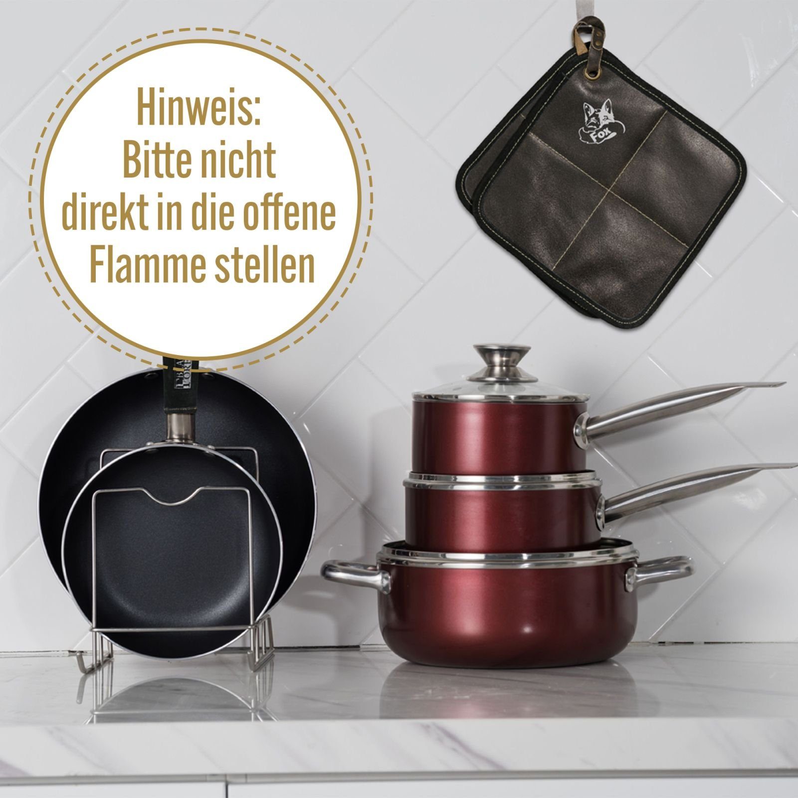 BLACK FOREST FOX Topfhandschuhe Topflappen Pro 300 aus Leder mit Kevlar 2 Stück verschiedene Farben, (Set, 2-tlg), Vintage Brown