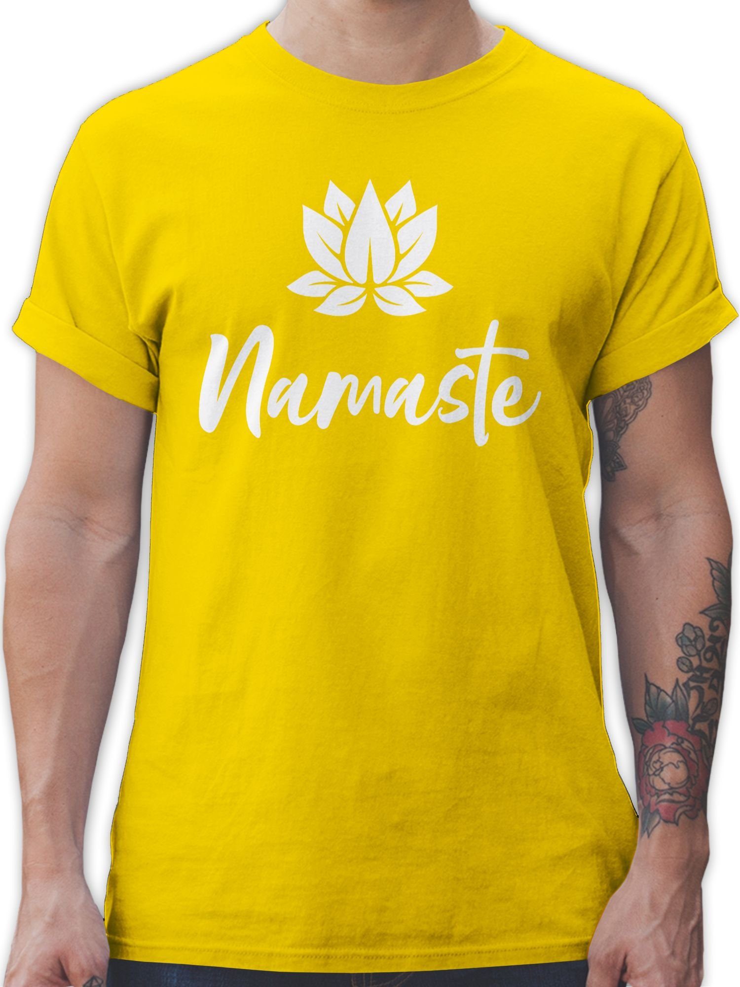 Shirtracer T-Shirt Namaste mit Lotusblüte weiß Yoga und Wellness Geschenk 01 Gelb