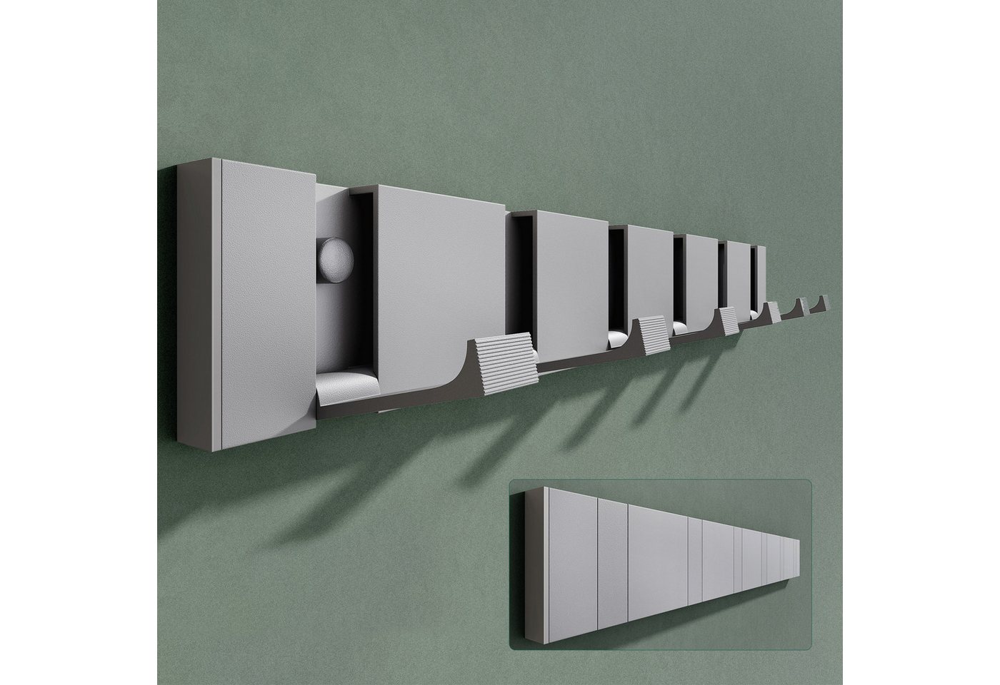 Mai & Mai Wandgarderobe Wandhaken Garderobenleiste Garderobenhaken mit 4/6 klappbaren Haken, Faltmechanik und Anti-Rutsch-Textur