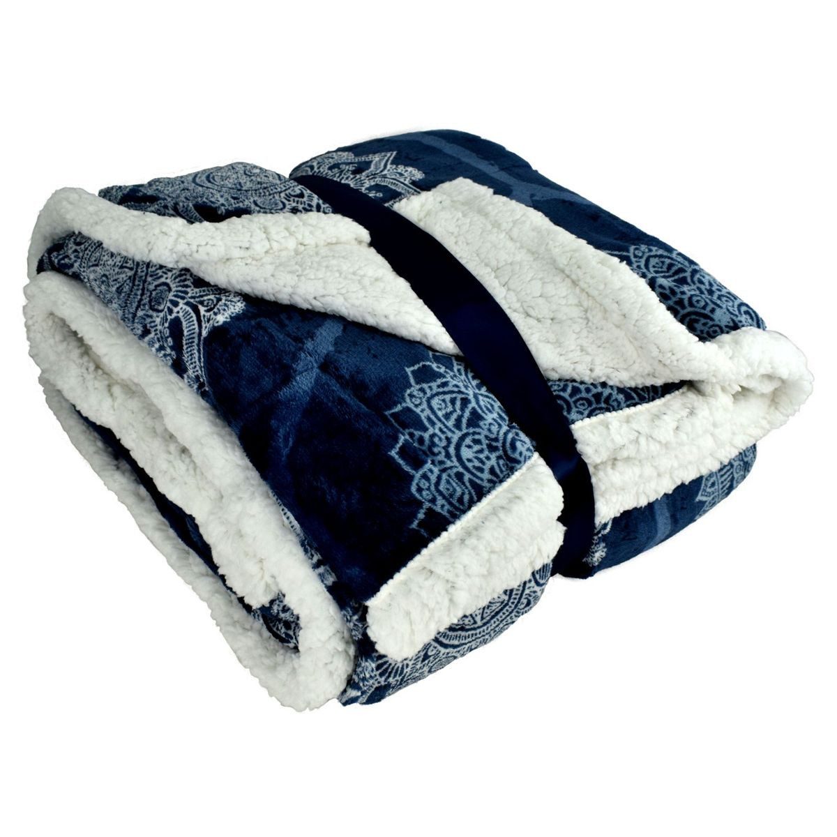 Wohndecke Kuscheldecke XL Flanell Sherpa 150x200cm Ornamente 3 Farben, VIVA, Flanell und Sherpa
