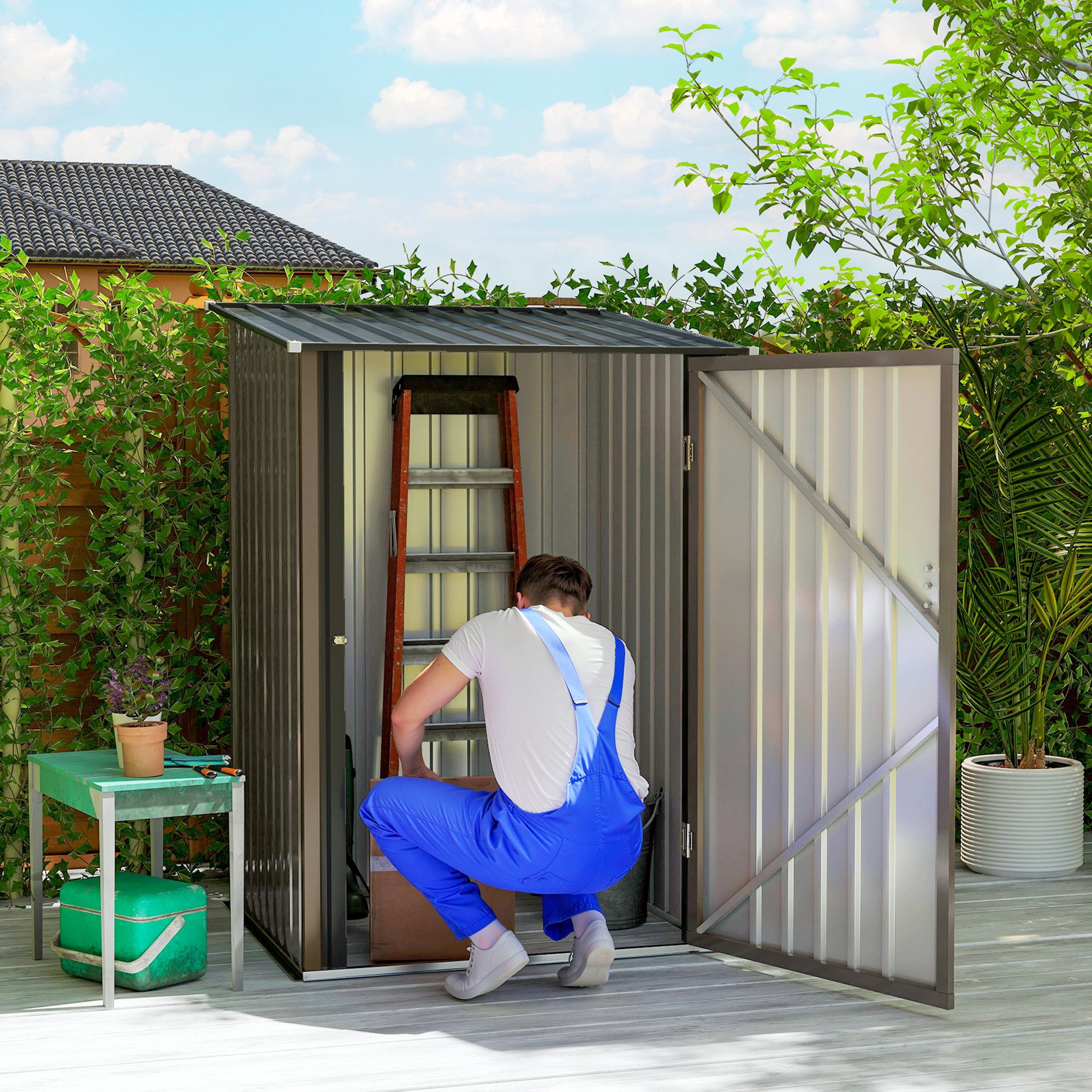 Outsunny Gerätehaus Gartenschuppen mit Pultdach, abschließbar, günstig online kaufen