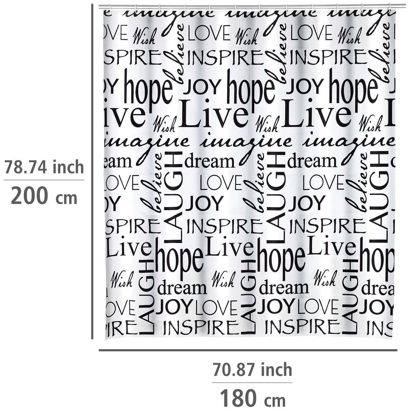 WENKO Duschvorhang Live Breite 180 cm, Höhe 200 cm, mit Schriftzug-Motiv