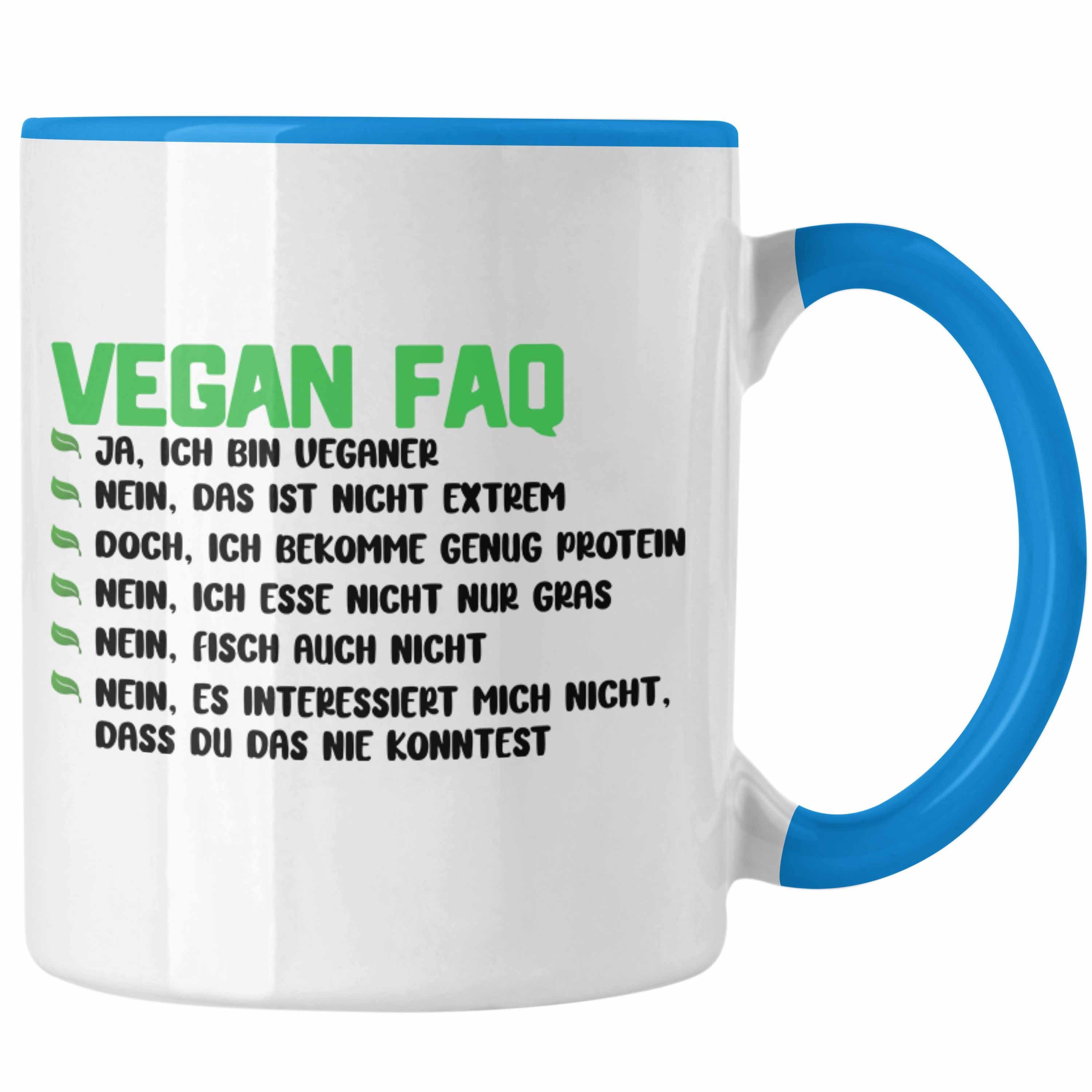 Tasse Geschenkidee Vegan Veganer Vegane Tasse Lustiger Geschenk Spruch Trendation Lebensweise Blau Trendation FAQ -