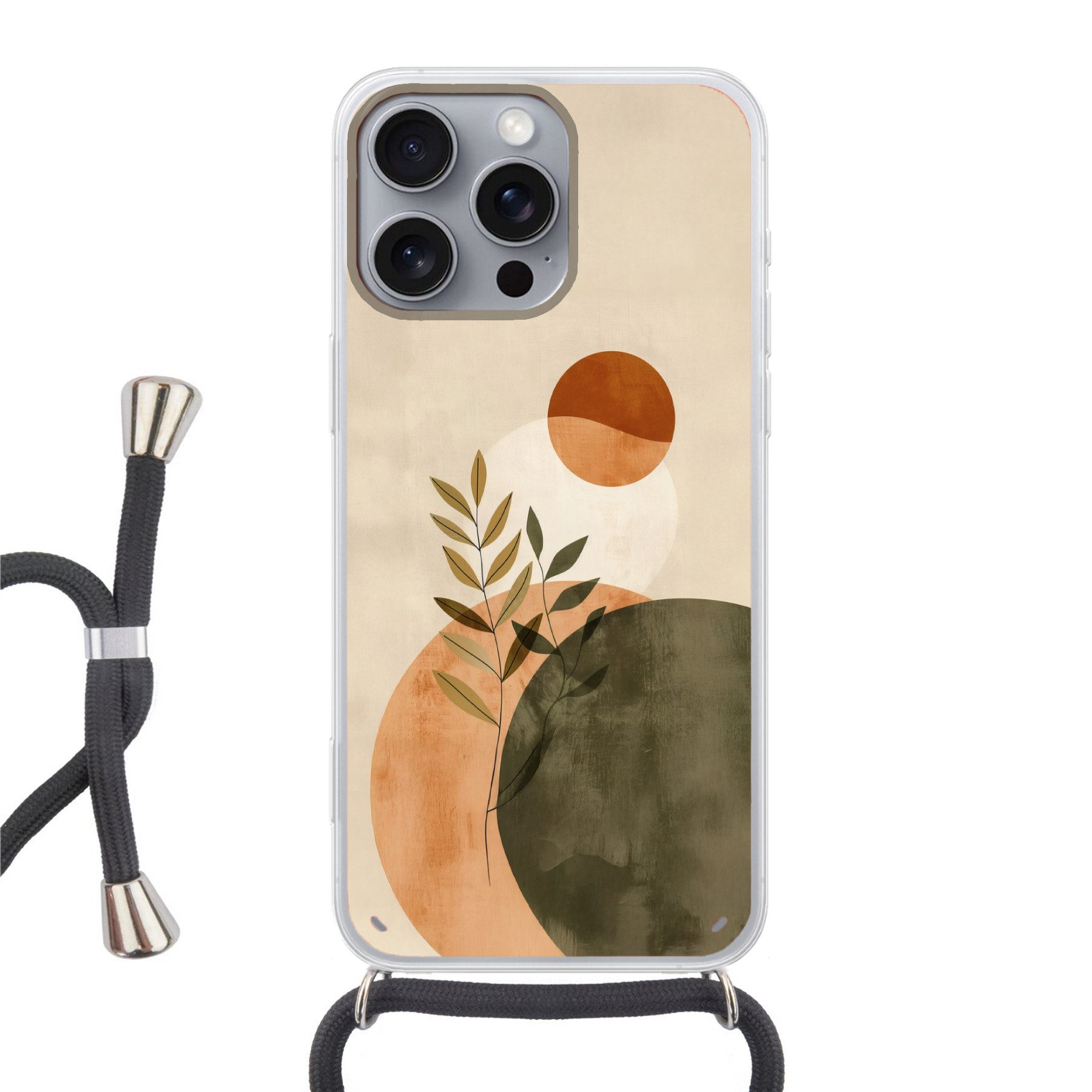 MuchoWow Handyhülle für Apple iPhone 16 Pro Max Äste - Formen - Abstrakt, Tragbare Handyhüllen mit Kette zum umhängen, Handykette Handyband