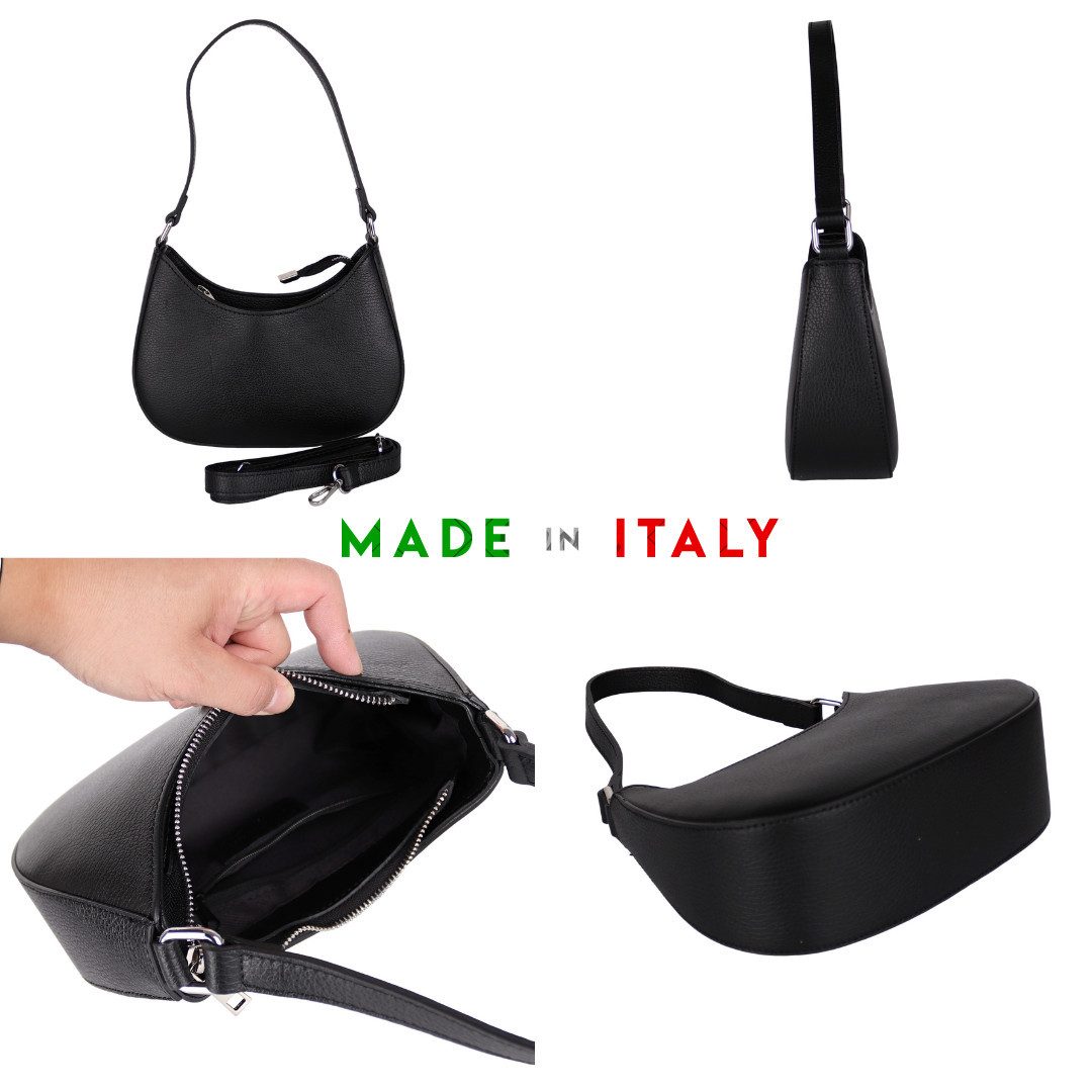 MIRROSI Umhängetasche Damen Schultertasche aus Echtleder, Made in Italy (ca.24x18x8cm), Crossbody aus Echtes Leder, zwei Riemen (kurz und lang) – Bild 3 von 3