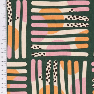 SCHÖNER LEBEN. Stoff Dekostoff Baumwolle Mikela3 Streifen Kreise grün orange rosa 1,40m, Digitaldruck