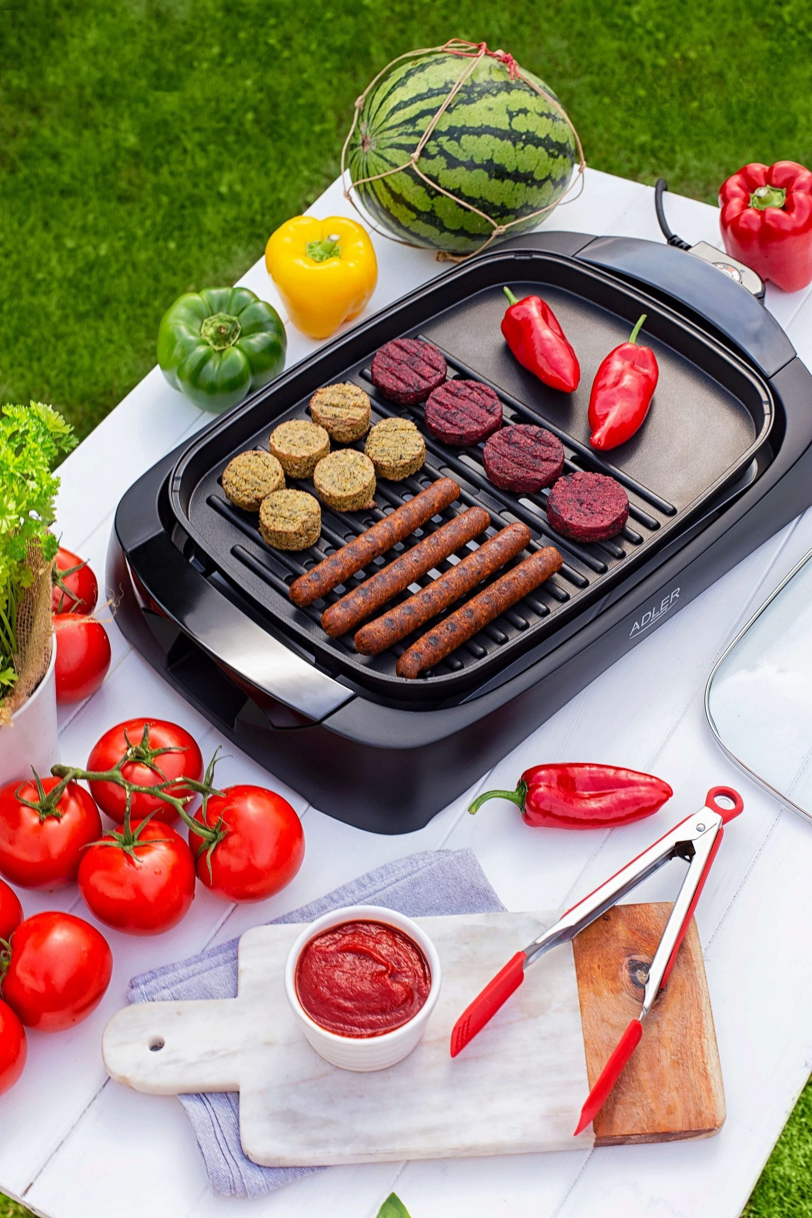 Adler Tischgrill Tischgrill Elektrogrill Grillplatte Party Grill mit Deckel 300W Adler, 3000 W