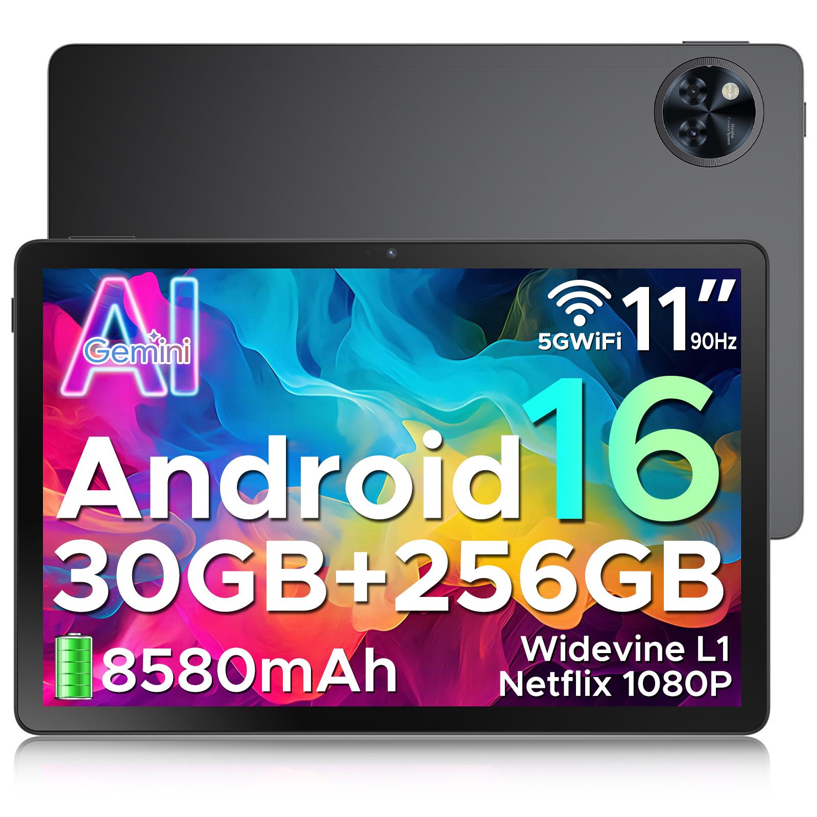 DOOGEE U11 Pro Android 15/16, 30GB RAM (6+24GBerweitert) + 256GB ROM Tablet (11", 256 GB, Android 16, WIFI, 8580mAh, 90Hz, 13MP+5MP, 5G WiFi/Widevine L1/ GPS/Face ID/OTG)