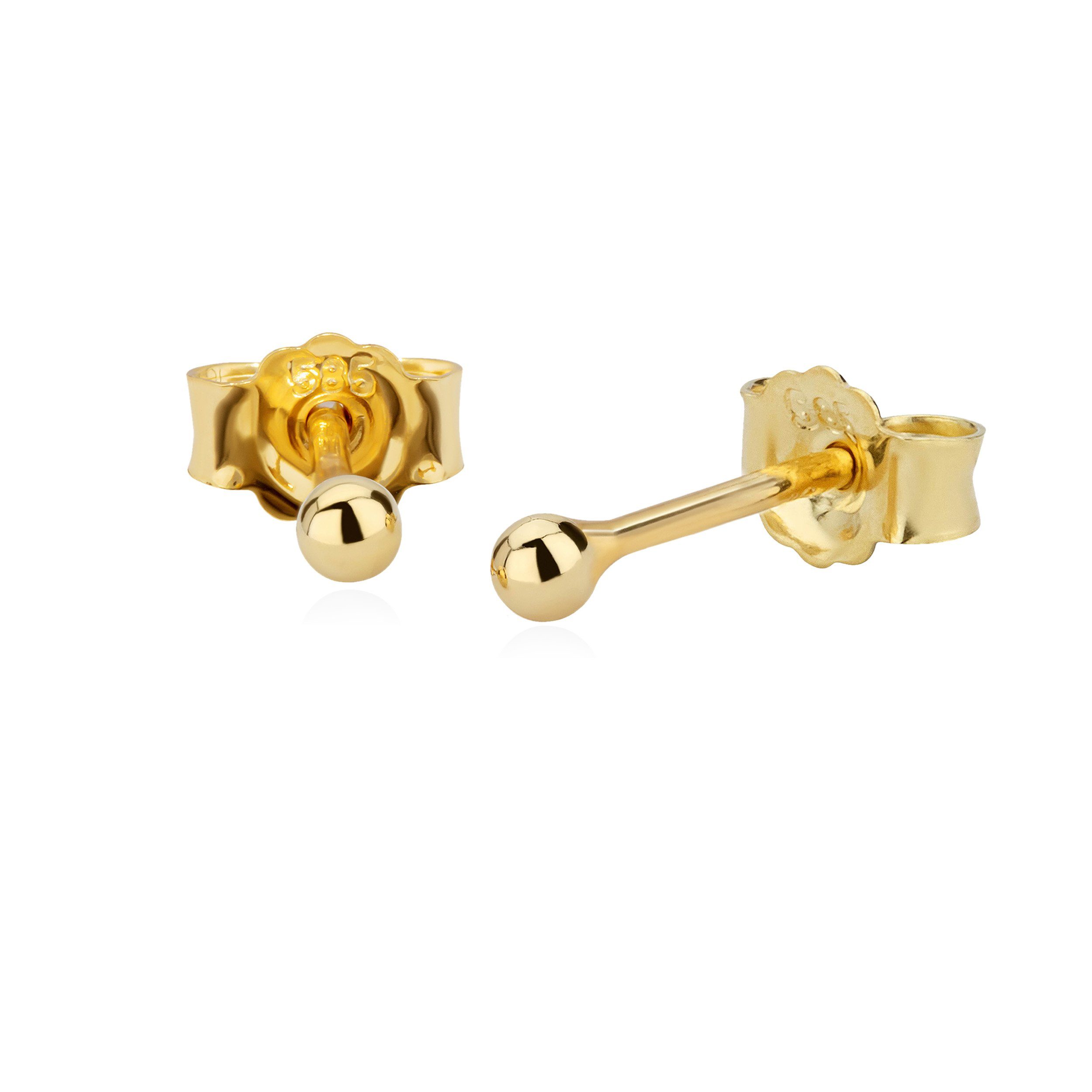 NKlaus Paar Ohrstecker Paar 2mm Kugel Ohrstecker 14 Karat 585 Gelbgold Damen Stecker Ohrringe (Paar)