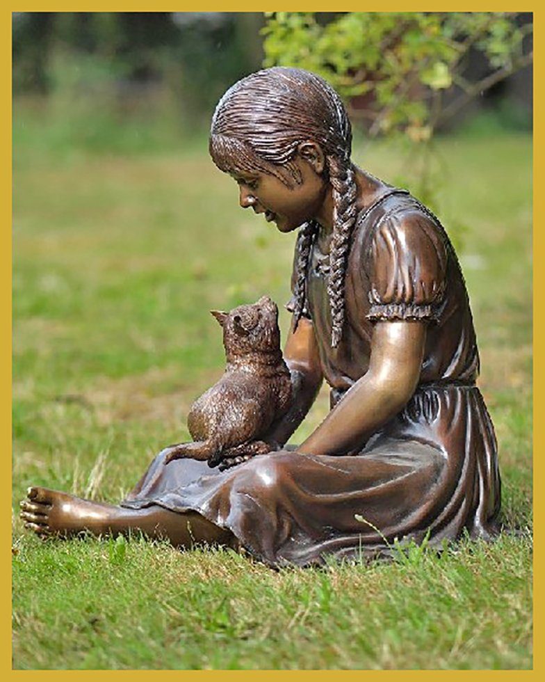 Gartenfigur IDYL Bronze-Skulptur Mädchen mit Katze
