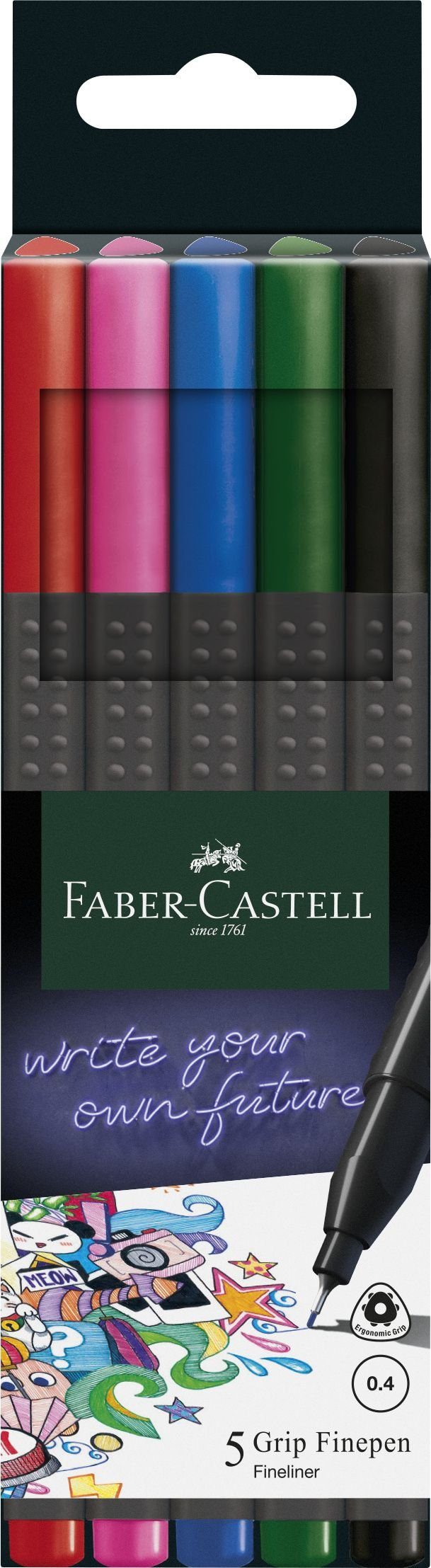 Faber-Castell Fineliner FABER-CASTELL Fineliner GRIP FINEPEN, 5er Kartonetui