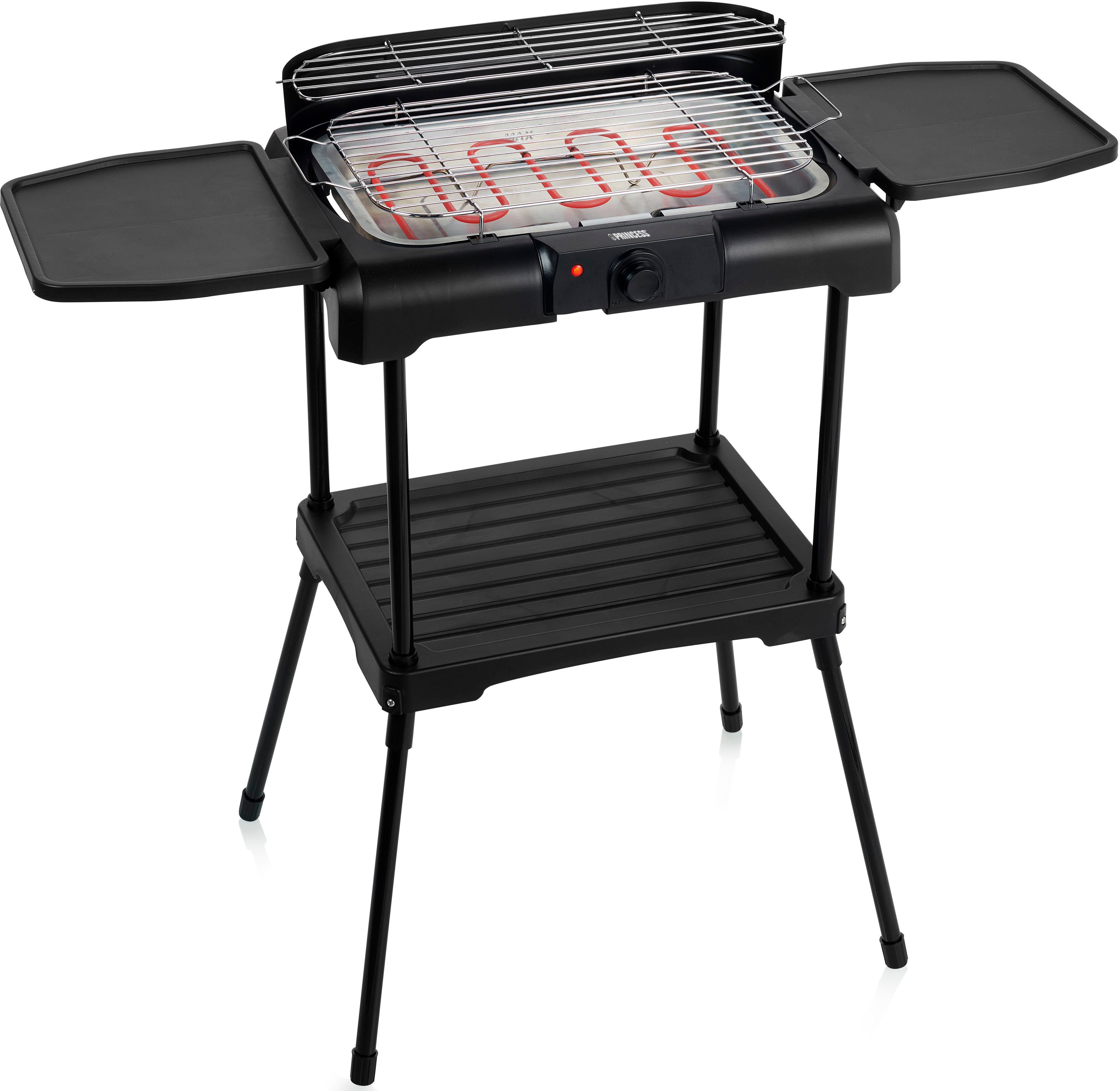 PRINCESS Elektro-Standgrill 112250, 2200 W, mit Seitentischen, schwarz