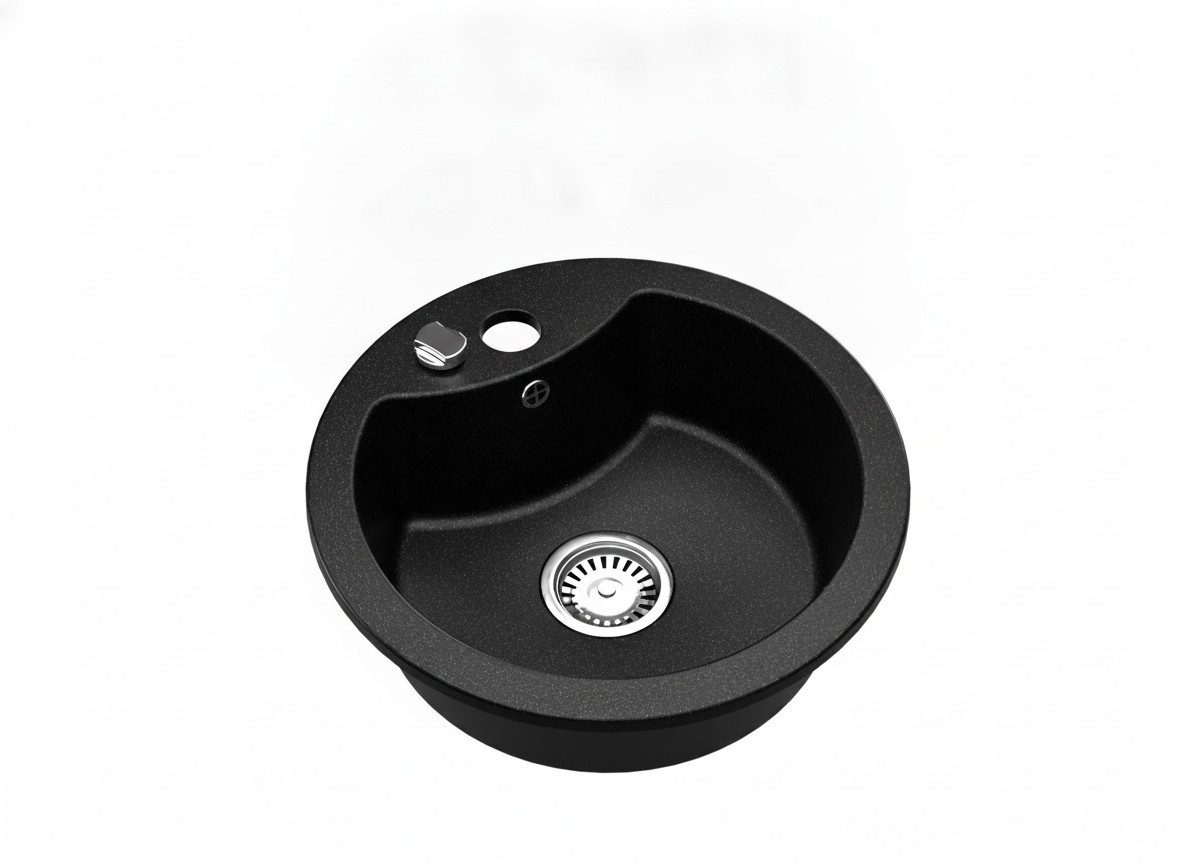 Faizee Home Granitspüle Faizee Home Granitspüle Vela Ø49 cm Schwarz Gesprenkelt inkl. Siphon, Rund, 49/16 cm