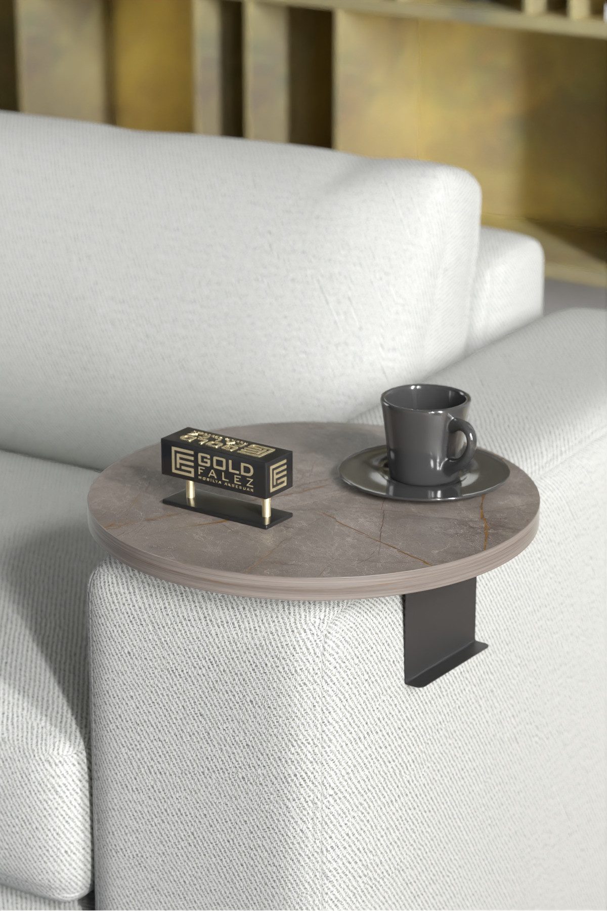 en.casa Beistelltisch (1-St), Klemmt am Sofa-Arm, runde Platte, Dekor Gordi günstig online kaufen