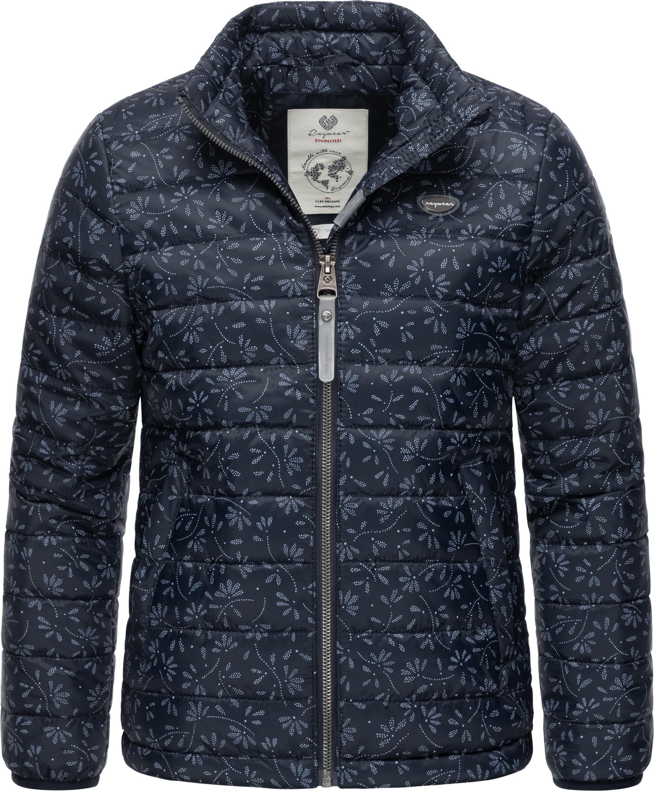 Ragwear Steppjacke Yarca navy Mädchen Jacke mit Bloom Gesteppte coolem Blumen-Print