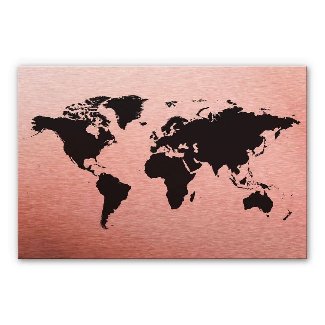 K&L Wall Art Alu-Dibond-Druck Metall Weltkarte Schwarz-Kupfer Landkarte Küche Steampunk Deko, Wohnzimmer Worldmap