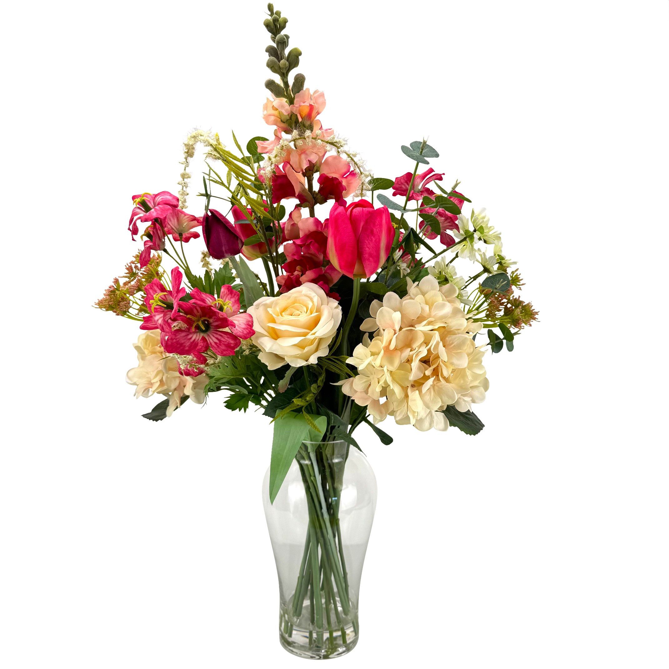 Kunstblumenstrauß - künstliche Blumen, Pflanzen in einer Glasvase mit Rosen günstig online kaufen