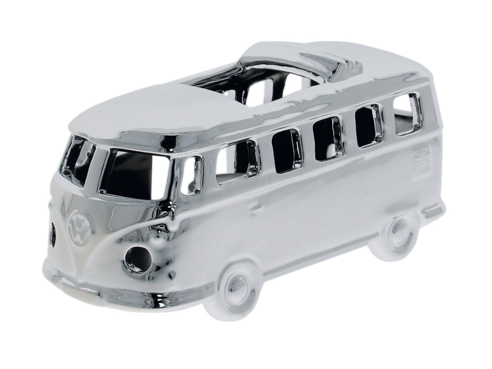 VW Collection by BRISA Teelichthalter Volkswagen T1 Bulli Bus Teelichthalter, Tischdeko, Windlicht aus Keramik im Maßstab 1:22 in silber