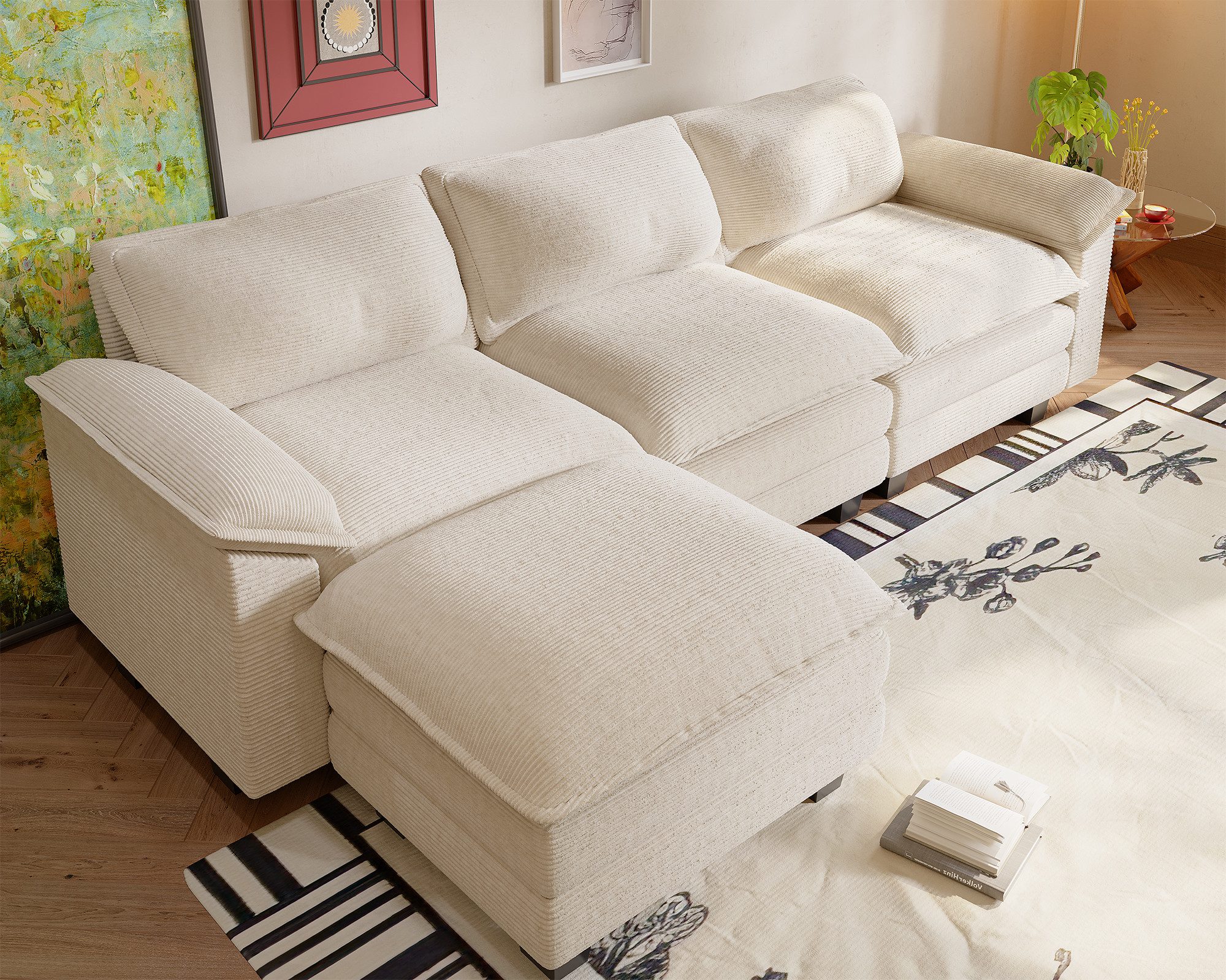 GUNJI Ecksofa Großes U-förmiges Sofas hoch belastbar mit 4 Kissen 292cm*138 günstig online kaufen