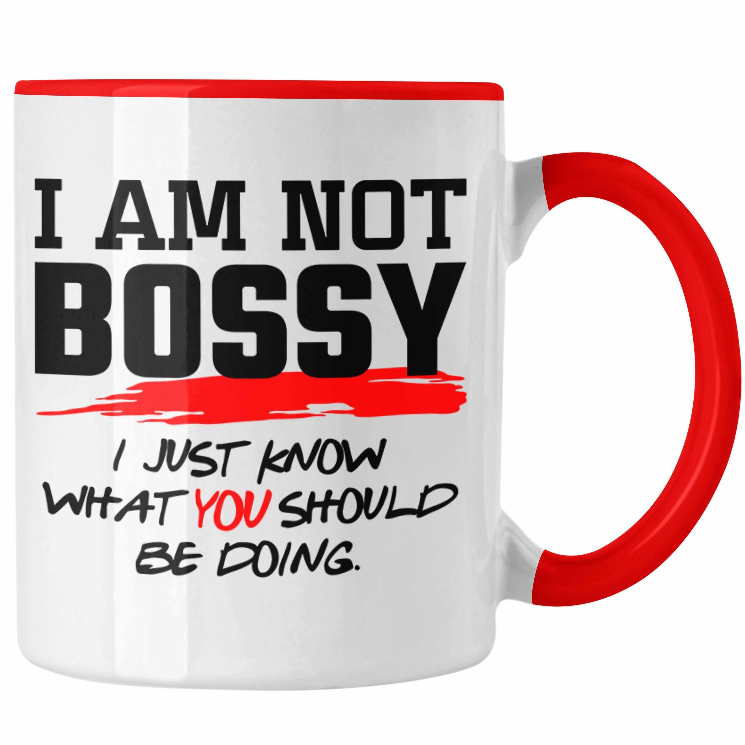 Trendation Tasse Lustiges Geschenk mit Tasse Chefin Im Spruch Not für Rot Chef: Bossy